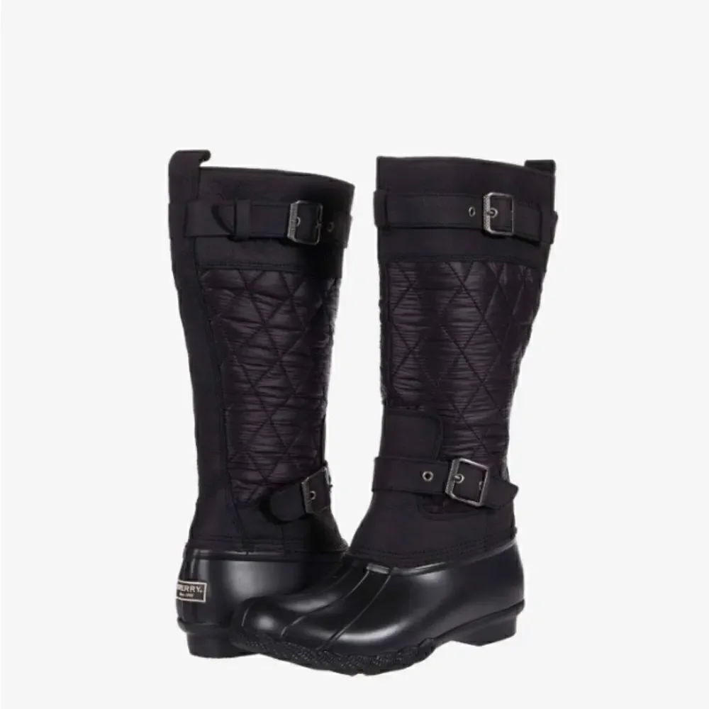 Sperry Saltwater Tall Buckle Nylon Quilt black size 5